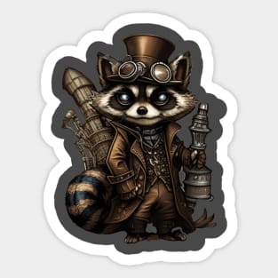 Cute Cartoon Steampunk Raccoon Sticker